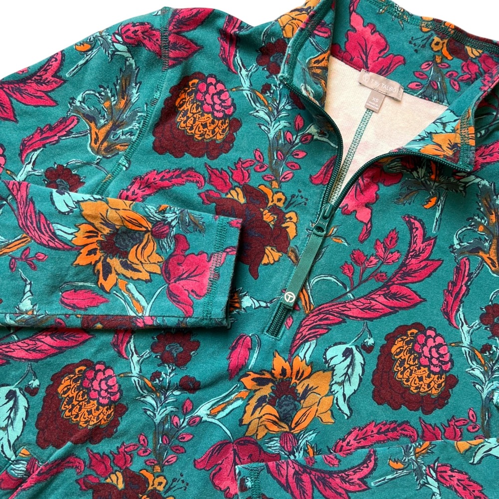 T by Talbots Modal French Terry Half-Zip Pullover in Everglades Multi Size XS